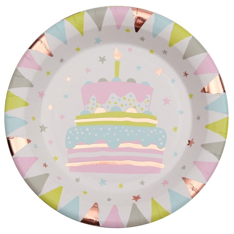 Birthday Cake Rosegold - Lautaset 10 kpl