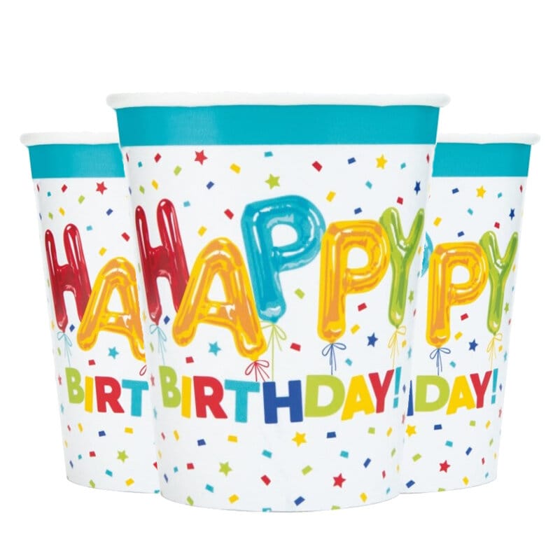 Happy Balloon Birthday - Pahvimukit 8 kpl