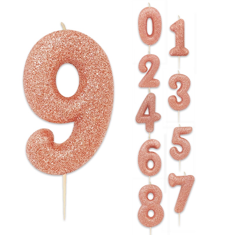 Numerokynttilä ruusukulta ja glitter numerot 0-9