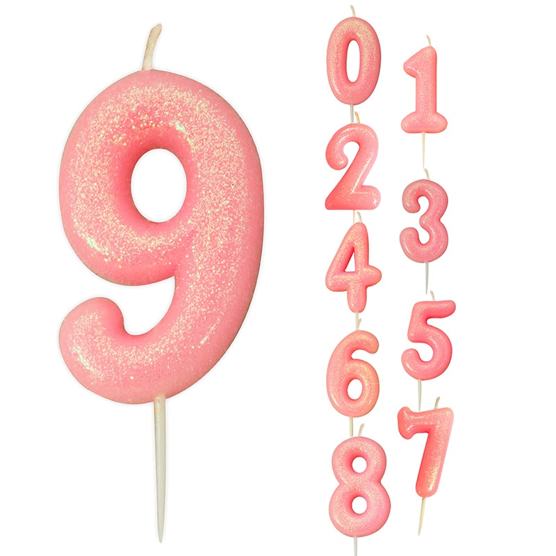 Numerokynttilä vaaleanpunainen glitter numerot 0-9