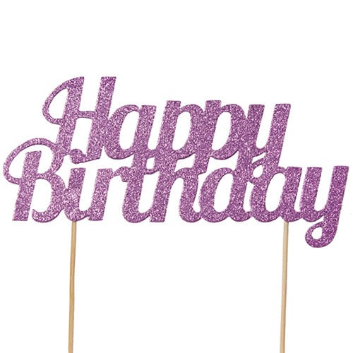 Kakkukoriste Happy Birthday - Vaaleanpunainen glitteri