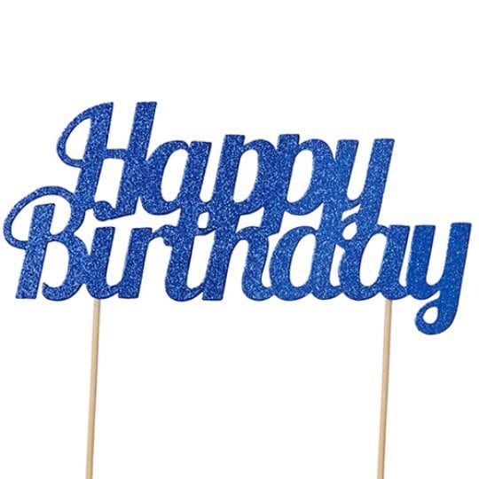 Kakkukoriste Happy Birthday - sininen kimalle