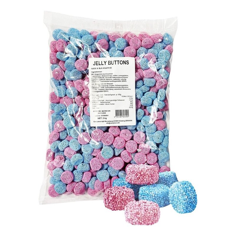 Jelly Buttons Vaaleanpunaiset & Siniset rintamerkit 2 kg