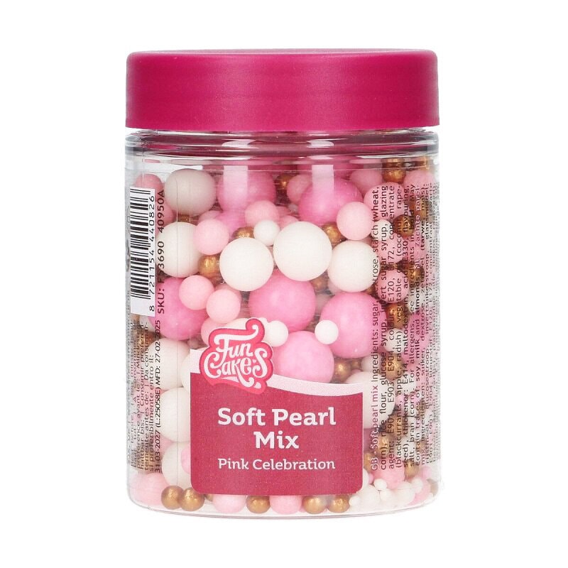 FunCakes Soft Pearls Vaaleanpunainen Mix 80 grammaa