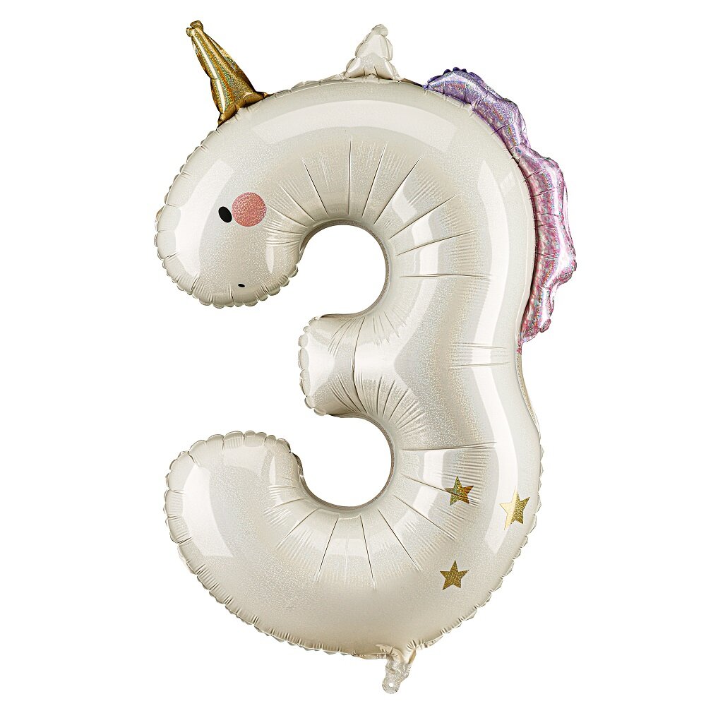 Yksisarvinen Numeroilmapallo 3 (92 cm)