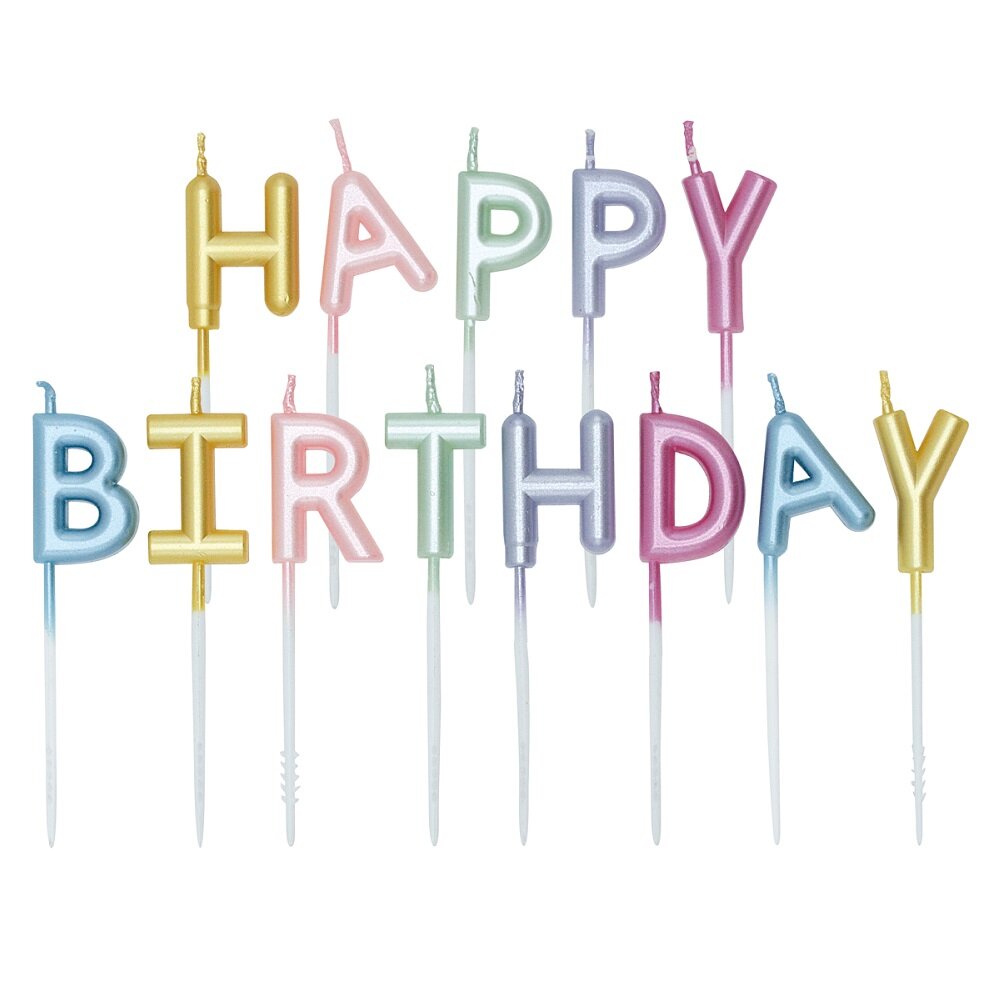 Kakkukynttilät Happy Birthday Helmiäinen