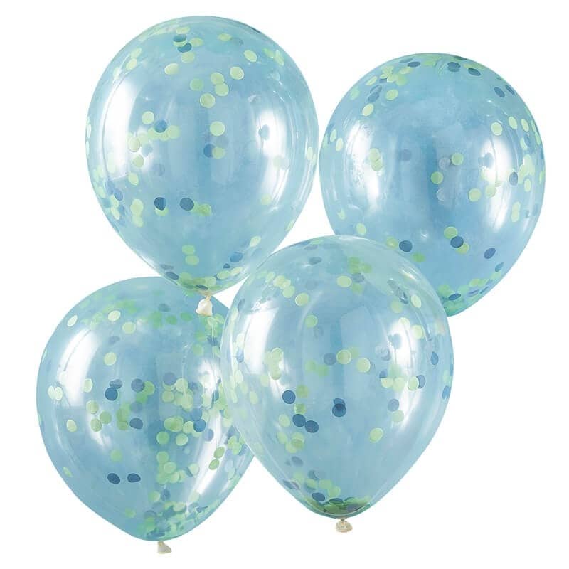 Ilmapallot vihreä ja sininen konfetti 5 kpl