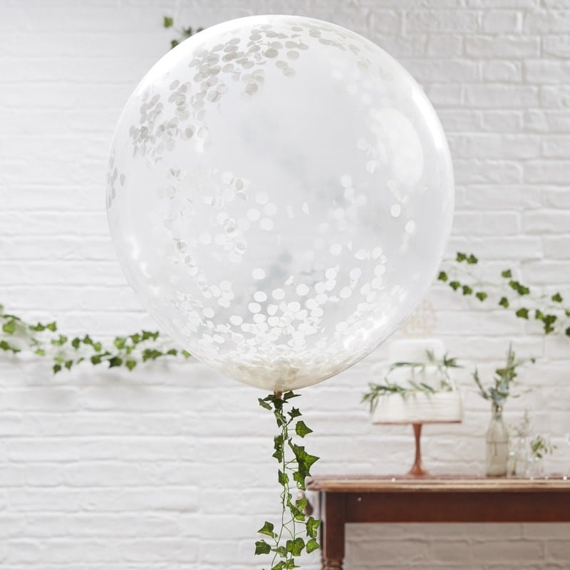 Jätti-ilmapallo valkoinen konfetti 3 kpl