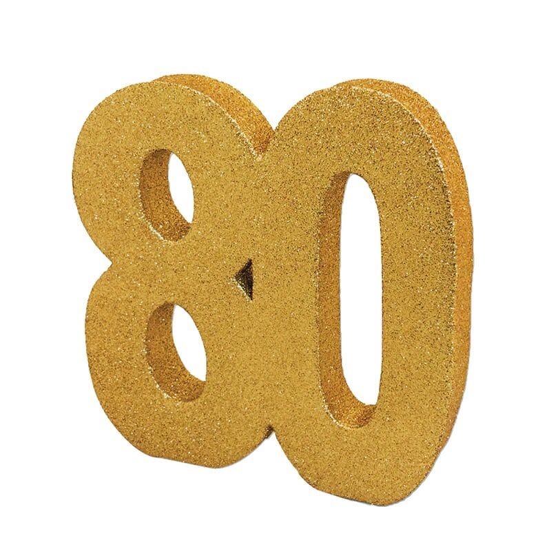 Kultainen Glitter pöytäkoriste 80-vuotta