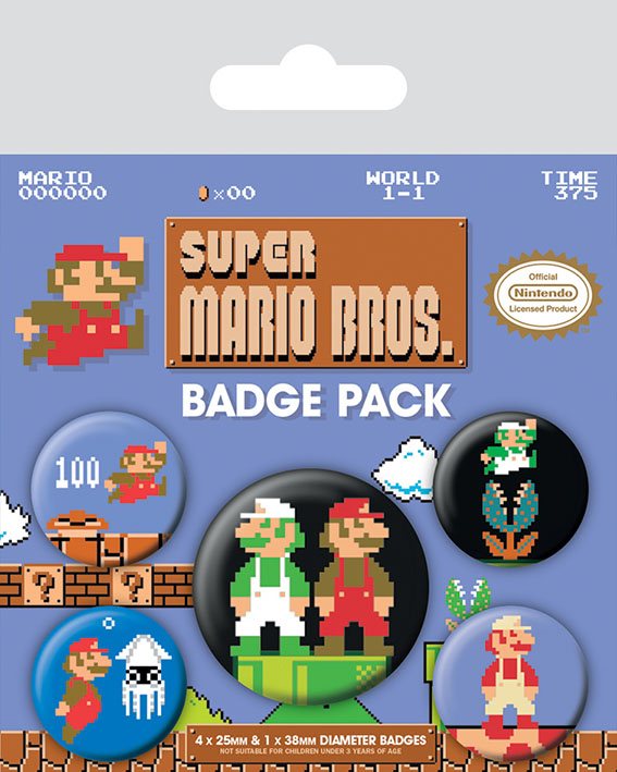 Super Mario Bros - Rintamerkit retro 5 kpl