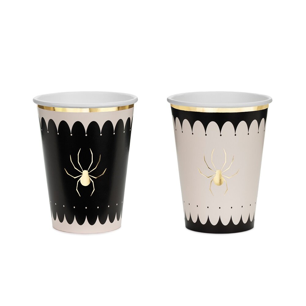 Halloweenmukit kultaisella hämähäkillä 6 kpl