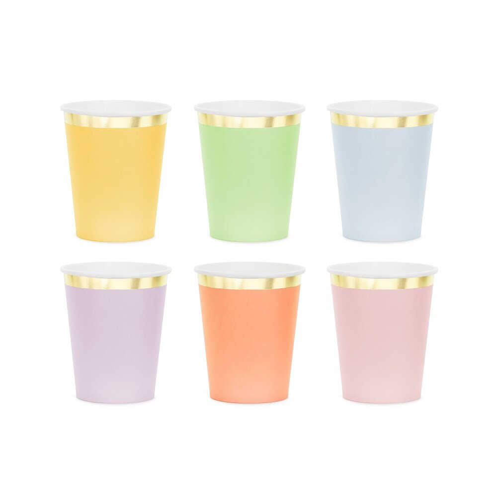 Pahvimukit pastellimix kultareunalla 6 kpl
