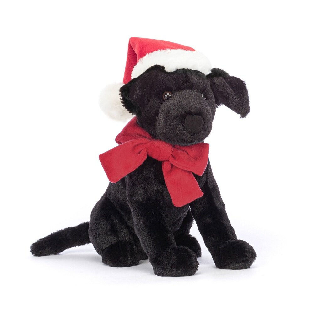 Jellycat - Musta Labradorinnoutaja tonttulakilla 22 cm