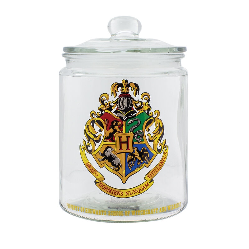 Harry Potter, Lasinen keksipurkki Tylypahkan logolla