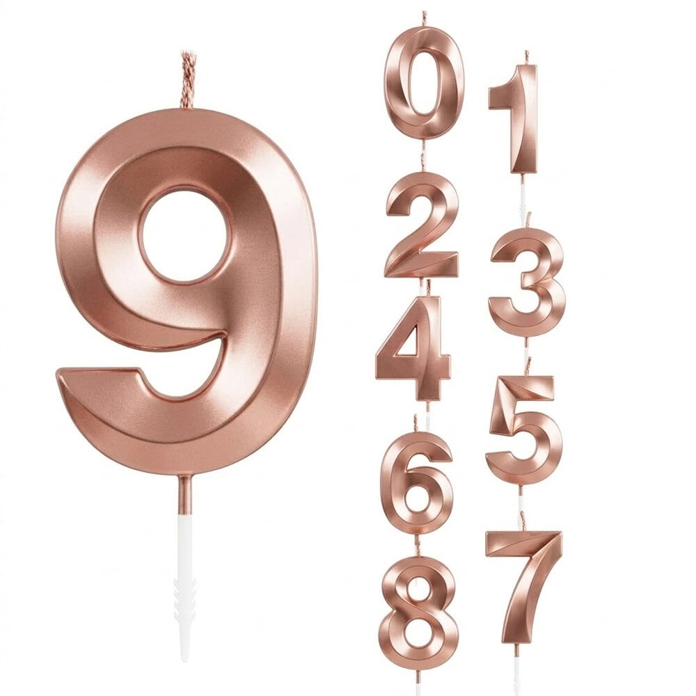 Kakkukynttilä ruusukulta metallic numero 0-9