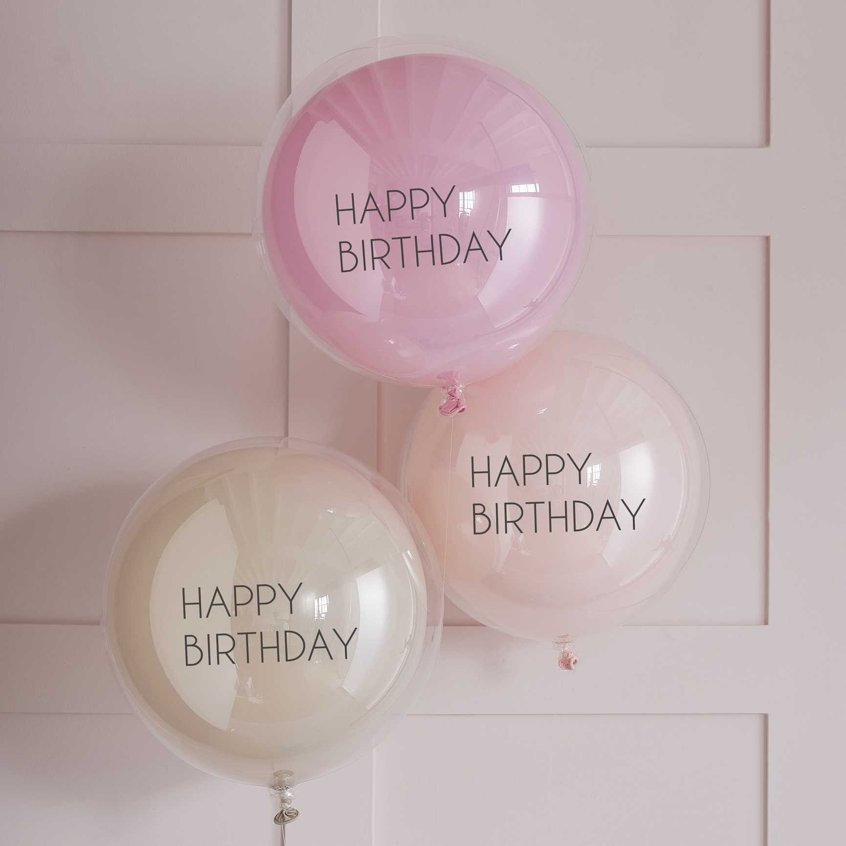 Ilmapallot Double Layer Vaaleanpunainen Happy Birthday 3-pakkaus